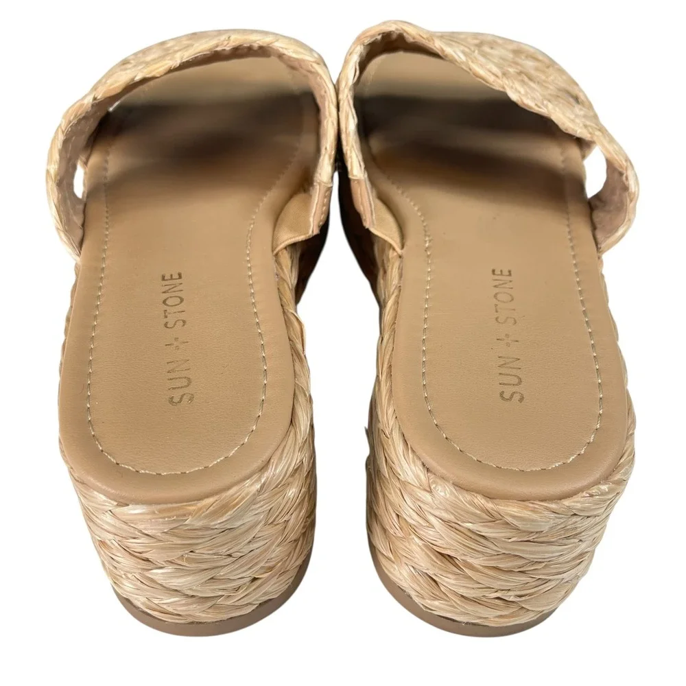 Sun‎ Stone Women's Platform Wedge Sandals Raffia Double Strap Slides Size 10